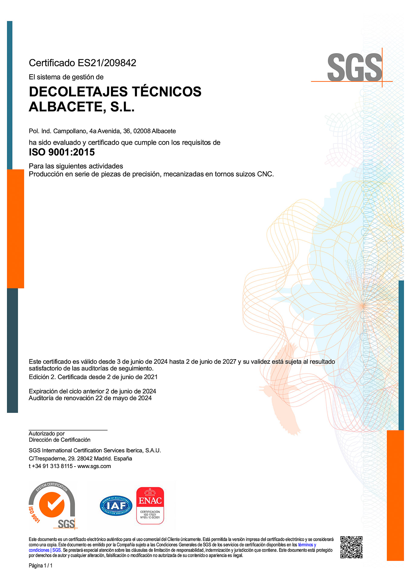 Certificado Iso Decotec Decoletajes
